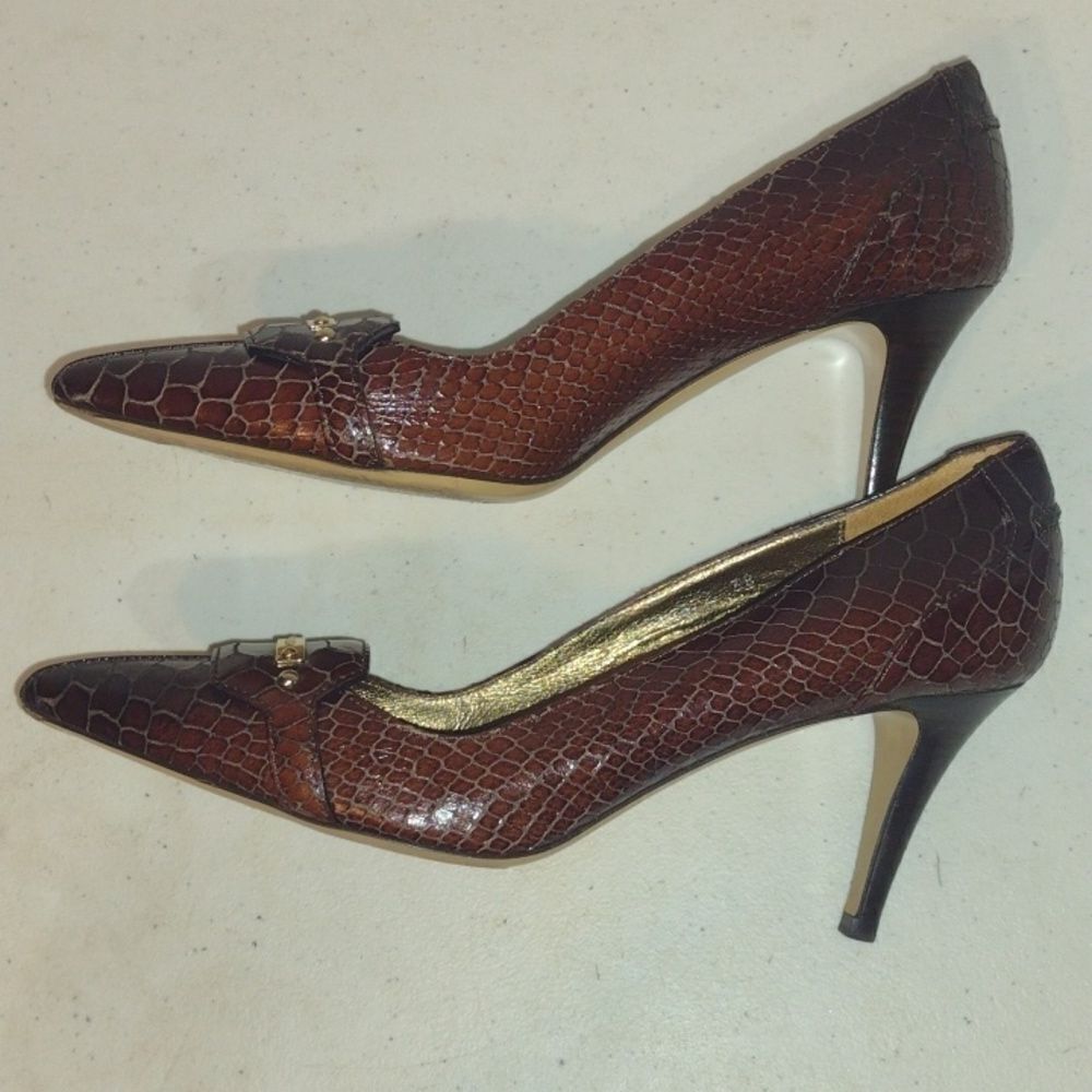 SNAKESKIN Escada Heels brownish reddish color size 38 - Picture 8 of 12